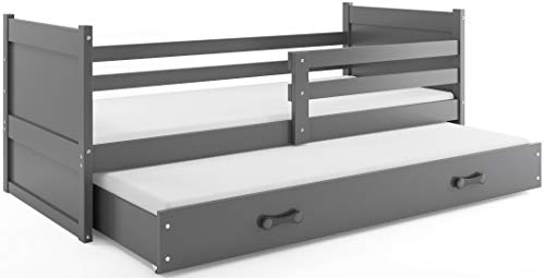 Interbeds Funktionsbett Schubladenbett RICO 200x90cm Farbe: Grau; mit Lattenroste und Matratzen (grau + grau)