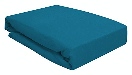 Spannbettlaken für Wasserbett Boxspringbett oder Übergrößen 180x200-200x220 cm - hochwertige 190 gr/m² - breites Farbsortiment (Petrol blau/Petrol Blue)