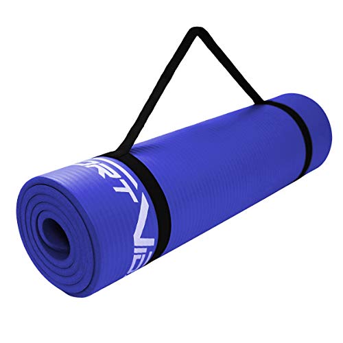 SportVida Yoga Matte Rutschfest Extradick - Yogamatte mit Weicher Schaum - NBR Matte - Dicke Turnmatte für zuhause Training mit Tragegurt - Sportmatte - Fitnessmatte (Blau, 180 x 60 x 1 cm)