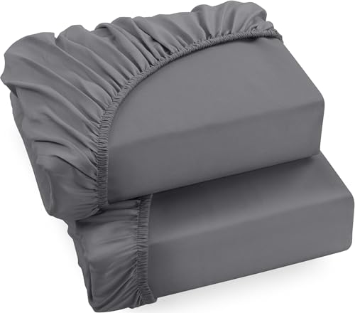 Utopia Bedding - 2er Set Spannbettlaken 90x200cm - Grau - Gebürstete Mikrofaser Spannbetttuch - 35 cm Tiefe Tasche