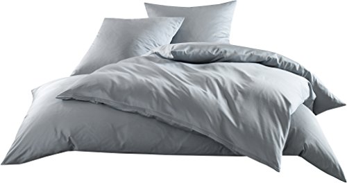 Mako-Satin Baumwollsatin Bettwäsche Uni einfarbig zum Kombinieren (Bettbezug 240 cm x 220 cm, Grau)
