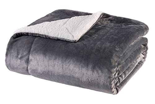 WOHNWOHL Flauschige Sherpa Kuscheldecke • Mikrofaser Wohndecke • Fleecedecke als Sofaüberwurf • Sofadecke/Tagesdecke/Wohnzimmerdecke • Teddyfleece Decke • Größe: 130 x 170 cm • Farbe: Anthrazit