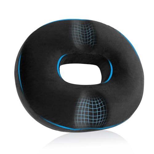 HOMCA Sitzkissen Hämorrhoiden Orthopädisch Donut Kissen aus Memory-Schaum, Ergonomisches Steißbeinkissen für Rollstühle, Autos und Bürostühle, Erhöht Sitzkomfort, 45x40x9cm, Schwarz