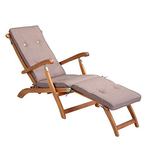 DeTeX Polsterauflage Gartenliege Deckchair Wasserfest Baumwolle Garten Liegenauflage Auflage Sonnenliege Meliert Creme