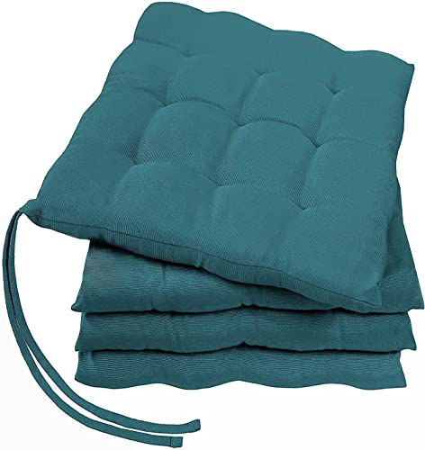GREEN MARK Textilien Basic 4er-Set Sitzkissen Stuhlkissen für Außen oder Innen 40x40cm weich gefüllt, Petrol