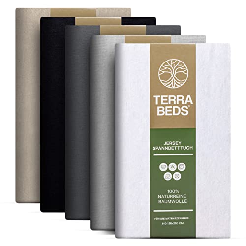 Terra Beds Premium Spannbettlaken - Bettlaken 140x200cm - 160x200cm 160g/m2-100% Hochwertiges Oeko-TEX Baumwoll Jersey Bettlaken – Erhältlich in 10 Farben