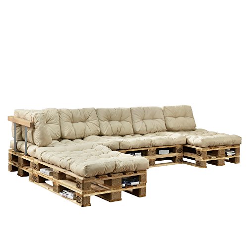 [en.casa] Euro Paletten-Sofa - DIY Möbel - Indoor Sofa mit Paletten-Kissen/Ideal für Wohnzimmer - Wintergarten (4 x Sitzauflage und 6 x Rückenkissen) Beige