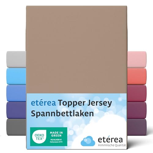 ETÉREA Jersey Topper Spannbettlaken 200x220cm - 100% Baumwolle - Bettlaken Spannbetttuch 200x220cm - Topper Boxspring Matratzenbezug - Comfort Spannbettlaken Topper Baumwolle - OEKOTEX - Taupe