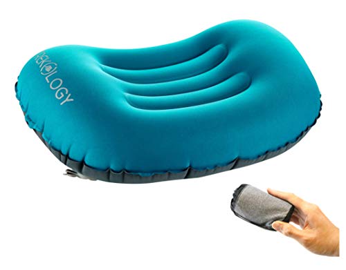 Trekology Ultralight aufblasbares Reise/Camping Kissen, komprimierbar, kompakt, aufblasbar, Komfortables, ergonomisches Kissen für Nacken & Lumbalstütze und für erholsameng (Blaugrün)