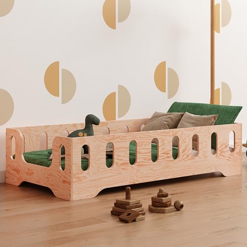 smartwood TILA 2B Kinderbett 60x120 mit Lattenrost und Rausfallschutz - Neuheit - Holz Kinderbett für Jungen & Mädchen - vielseitiges Montessori Bett mit Rausfallschutz und Lattenrost 120x60 cm.