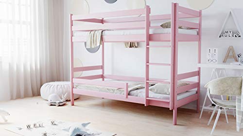 WFL GROUP Etagen Kinderbett 3ft Single 90x190 90x200 80x160 cm Massivholz Kiefer Etagenbett Für Kinder - 160x80 - Pink - Rosa