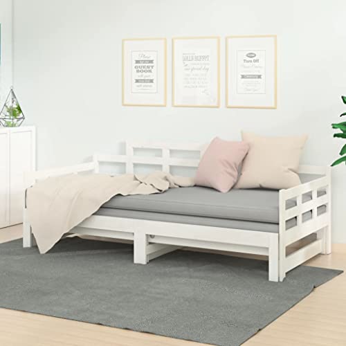 KTHLBRH Bed Frame Jugendbett Stauraumbett Tagesbett Ausziehbar Weiß Massivholz Kiefer 2X(80x200) cm