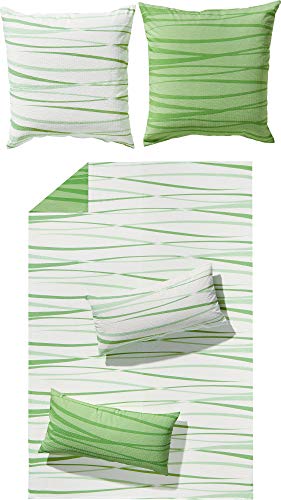 Erwin Müller Wende-Bettwäsche, Bettgarnitur, Seersucker grün Größe 135x220 cm (40x80 cm) - bügelfrei, pflegeleicht, mit praktischem Reißverschluss (weitere Farben, Größen)