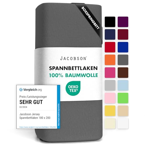 Jacobson Jersey Spannbettlaken Spannbetttuch Baumwolle Bettlaken (140x200-160x220 cm, Anthrazit)