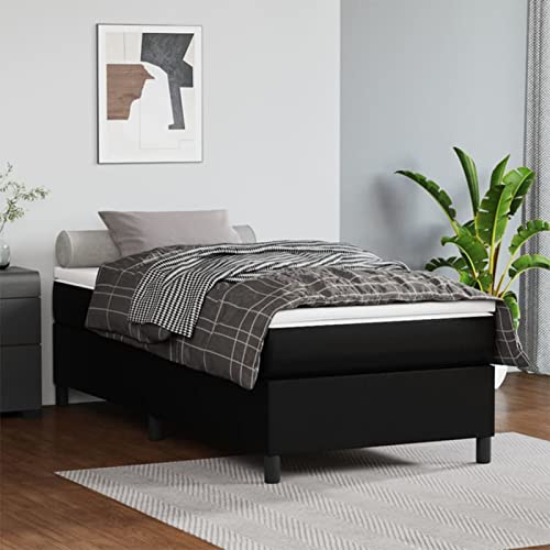 Homgoday Boxspringbett Bettrahmen Bettgestell Einzelbett | Doppelbett Rahmenbettgestell Jugendbett Gästebett Bett für Schlafzimmer Schwarz 80x200 cm Kunstleder