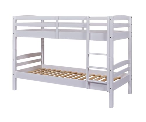 Inter Link – Etagenbett – Hochbett – Jugendbett - Rausfallschutz – Stockbett – Kinderbett – Mit 2 Lattenroste – Kiefer massivholz – Rick - Weiß lackiert – 90x190 cm