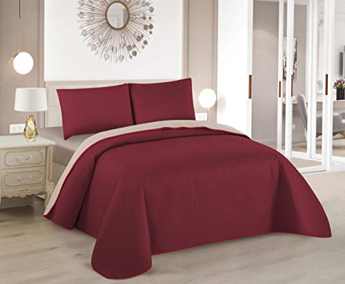 BESCH Boutis Tagesdecke Für Frühling und Sommer wendbar Farbe Rote + 2 Kissenbezug 50 x 70 cm - Gesteppte Tagesdecke für 2 Personen Dünne, leichte (240x260cm)