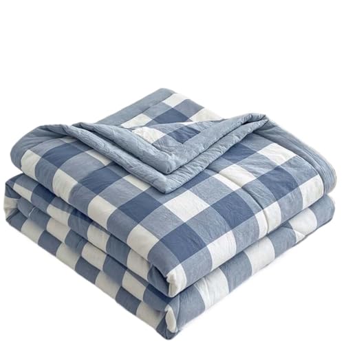 ﻿Sommer/Frühling Tagesdecke Bettüberwurf Baumwolle Blau Grün 220x240Cm, Steppdecke Patchwork Wendedesign Kariert, Beige Bedspreads Bettdecke Doppelbett Unterfüttert Und Gesteppt Stepp Decke ( Color :