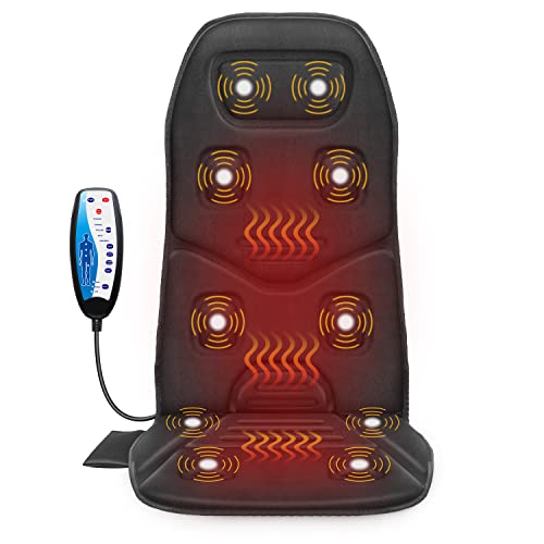 COMFIER Massagesitzauflage mit Wärme - 10 Vibrationsmotoren, 3 Heizkissen, Rückenmassagegerät für Stühle, Massageauflage für Rücken, Geschenke für Männer/Frauen/Mama/Papa