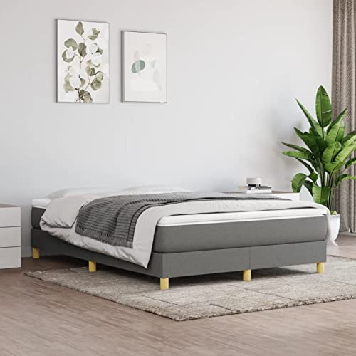 Homgoday Boxspringbett Bett Bettgestell Polsterbett Lattenrahmen Einzelbett | Doppelbett Rahmenbettgestell Bettrahmen ohne kopfteil Bett für Schlafzimmer Dunkelgrau 140x190 cm Stoff