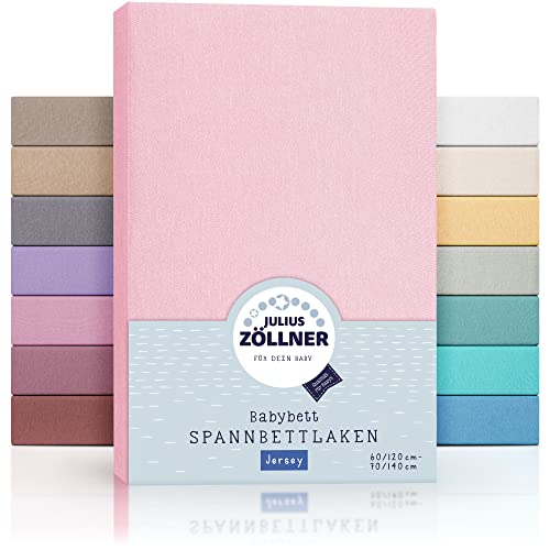 Julius Zöllner Jersey Spannbettlaken für Baby- & Kinderbett, 100% Jersey-Baumwolle, OEKO-TEX Standard 100 zertifiziert, Größe: 60x120cm / 70x140cm, 2er Pack, rosa