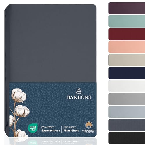 BARBONS Spannbettlaken 140x190cm - 100% Baumwolle Spannbettlaken, Oeko-TEX Zertifiziert, Bettlaken Jersey, Spannbetttuch, Matratzenhöhe bis 25 cm (Dunkelgrau - 140x190)
