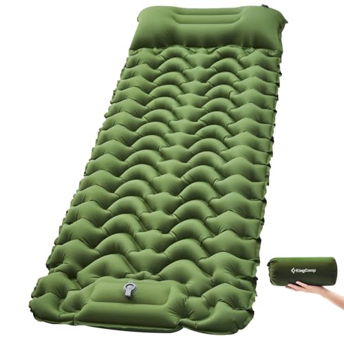 KingCamp Camping Isomatte Selbstaufblasend mit Fußpumpe, Luftmatratze 1 Personen mit integrierten Kopfkissen Outdoor Ultraleichte Camping Matratze kleines Packmass, für Strand, Wandern, Trekking,Zelt