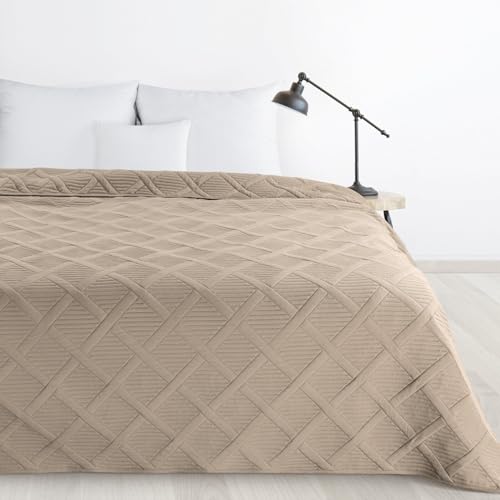 Design91 Gesteppte Tagesdecke Bettüberwurf ALARA5, Gesteppte, zweiseitige Decke Kariert 170x210 200x220 220x240 Ganzjährig (Beige, 200x220 cm)