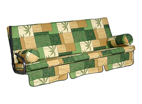 Angerer Freizeitmöbel GmbH Hollywoodschaukel Auflage Trend - passend für viele 3-Sitzer Hollywoodschaukeln - Schaukelauflage Made in Germany (Grün-Beige Gemustert)