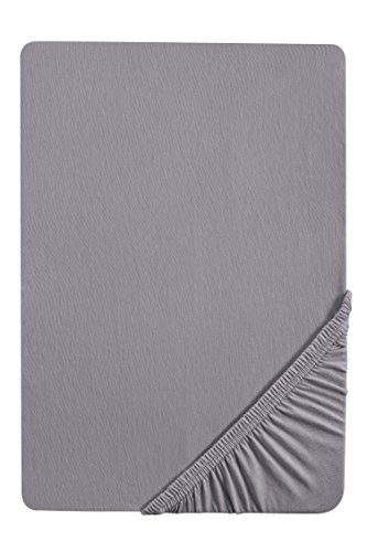 biberna 0077144 Spannbetttuch Feinjersey (Matratzenhöhe max. 22 cm), gekämmte Baumwolle, superweich 1x 90x190 cm  100x200 cm silber/grau