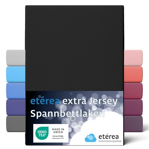 etérea Jersey Spannbettlaken 140x200cm-160x220 für Boxspringbetten, Wasserbetten Oekotex Made in Green - 100% Baumwolle gekämmt, Extra Jersey Spannbetttuch bis 35cm Bettlaken 140x200-160x220cm Schwarz