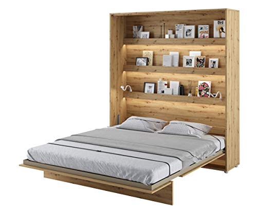 Schrankbett Bed Concept, Wandklappbett mit Lattenrost, V-Bett, Wandbett Bettschrank Schrank mit integriertem Klappbett Funktionsbett (BC-13, 180 x 200 cm, Artisan Eiche, Vertical)