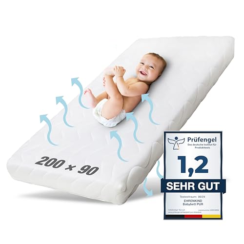 Ehrenkind® Kindermatratze Pur | Baby Matratze 90x200 Standard 100 by OEKO-TEX | Babymatratze 90x200 aus hochwertigem Schaum und Hygienebezug