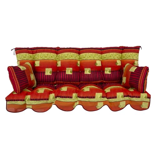 PATIO Hollywoodschaukel Auflage 170x50 rot orange Bora Sitzfläche mit Rückenlehne 2 Seitenkissen Volant vorne gesteppt