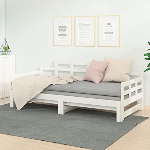 Festnight Tagesbett Ausziehbar Holz 80 x 200 cm Ausziehbett Multifunktionale Tagesbett Schlafcouch Ausziehbar Weiß Schlafsofa Ausziehsofa Bettgestell Sofabett Holzbett Bettsofa