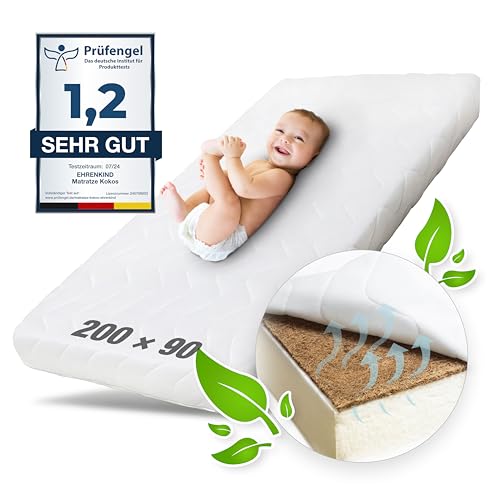 Ehrenkind® Kindermatratze Kokos | Baby Matratze 90x200 Standard 100 by OEKO-TEX | Babymatratze 90x200 mit hochwertigem Schaum, Kokosplatte und Hygienebezug