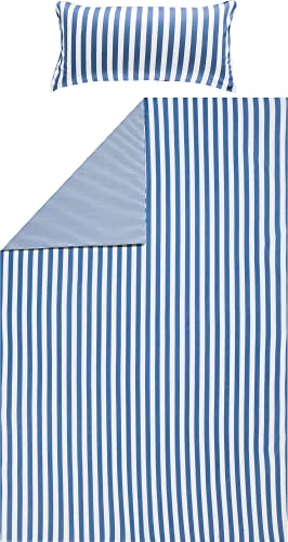 Erwin Müller Wende-Bettwäsche, Bettbezug, Kissenbezug Single-Jersey Streifen blau-weiß Größe 155x200 cm (80x80 cm) - temperaturausgleichend, formstabil, pflegeleicht, mit praktischem Reißverschluss