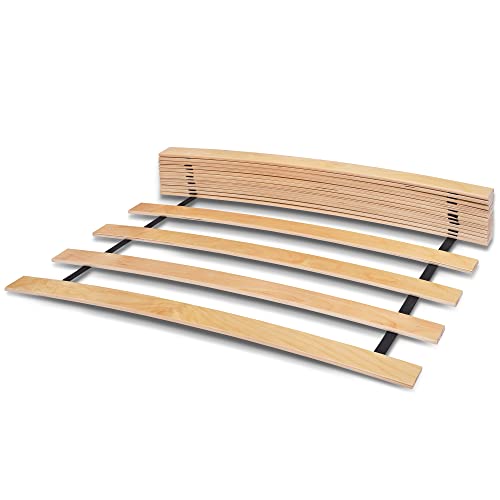 WOODRAM Rollrost 100x200 cm für Bett - Hochwertiger Rolllattenrost 17 Gebogene Birkenholzlatten mit Band verbunden.Lattenroste holzlatten Klappbar Bestimmt für Feder- sowie Schaummatratzen. (100x200)