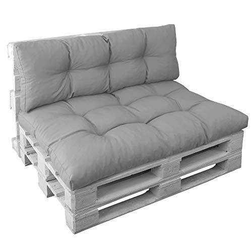 DILUMA Palettenkissen Set Grau - Sitzkissen 120x80 cm & Rückenlehne 120x40 cm - Bequemer 15 cm Polster - Palettensofa Komplett Outdoor & Indoor - Palettenauflage mit Rückenkissen - Made in EU