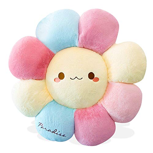 Aodafei Bunte Kissen Sonnen-Blume Bodenkissen Mädchen Blumenform Sitzpolster Plüsch Tatami Blumenförmiges Stuhl Kissen für Kinderzimmer Hause Sofa Dekoration,Φ45 cm,Pink Blau