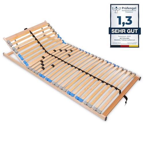 Madera 7 Zonen Lattenrost zur Selbstmontage, mit 28 Leisten, extra stabil durch durchgehende Holme, TÜV SÜD GS geprüft, Größe: 140 x 200 cm, mit Kopfteilverstellung