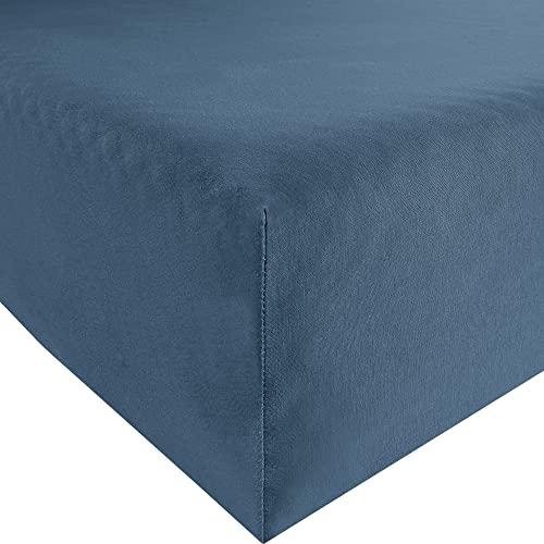 Erwin Müller Spannbettlaken Freising Elasthan-Jersey-Stretch Rauchblau Größe 90x190-100x220 cm- dehnbar, antipilling, bügelfrei, Rundumgummi (weitere Farben,Größen)