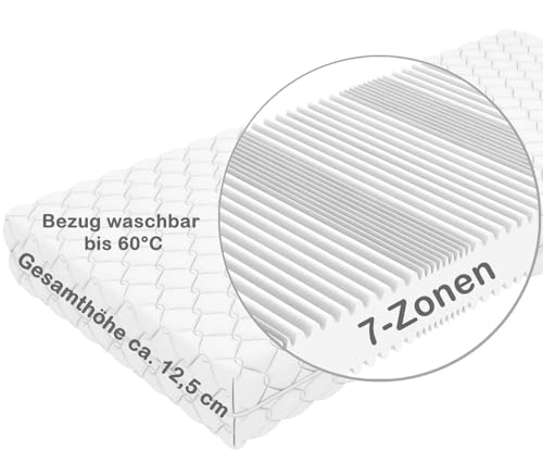 Crownmiller Basic 90x200 cm mittel 12,5 cm Gesamthöhe 7 Zonen Matratze Bezug waschbar bis 60 Grad, Oeko-TEX® 100