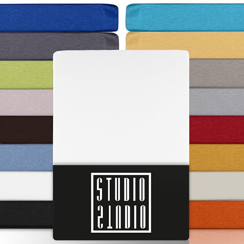 STUDIO Basic Spannbettlaken 120x200cm, 100% gekämmte Baumwolle, Oeko-TEX 100, Markenqualität, Bettlaken Spannbetttuch Jersey 120x200 - Weiß