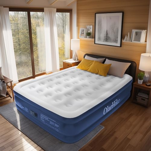 OlarHike Luftmatratze 2 Personen mit Integrierter Elektrischer Pumpe, Luftbett Selbstaufblasend, Premium-Gästebett, Aufblasbare Matratze für Camping oder Heimgebrauch(Blau)-203 x 152 x 46 cm