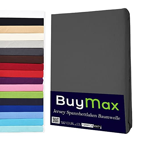 Buymax Spannbettlaken 90x200cm Baumwolle 100% Spannbetttuch Bettlaken Jersey, Matratzenhöhe bis 25 cm, Farbe Anthrazit