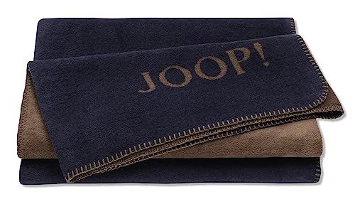 Joop!® Uni-Doubleface I weiche Kuscheldecke in Marine-Karamell I Wohndecke aus Baumwolle und Polyacryl in Dunkelblau I Tagesdecke 150x200cm | nachhaltig produziert in DE I Öko-Tex Standard 100