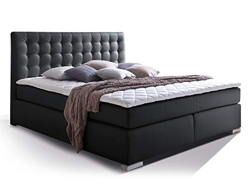 moebel-eins ISABELL Boxspringbett, 160 x 220 cm, schwarz, Härtegrad 4