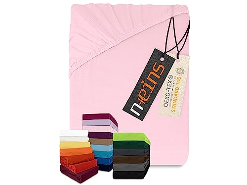 npluseins klassisches Jersey Spannbetttuch - vielen Farben + Größen - 100% Baumwolle 159.192, 90-100 x 200 cm, rosa