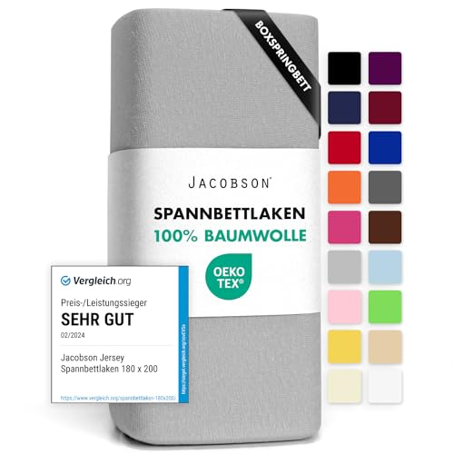 Jacobson Jersey Spannbettlaken Spannbetttuch Baumwolle Bettlaken (140x200-160x220 cm, Grau)